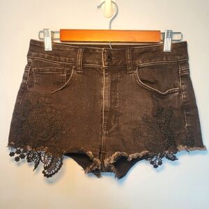 American Eagle Super Super Stretch Hi-Rise Shortie Black Denim Shorts Size 6‎